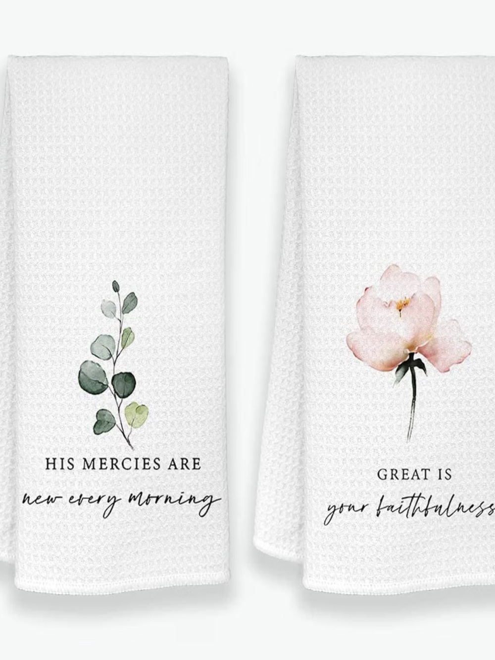 Floral Faith White Kitchen Towel Set - Inspirational Printed Towels